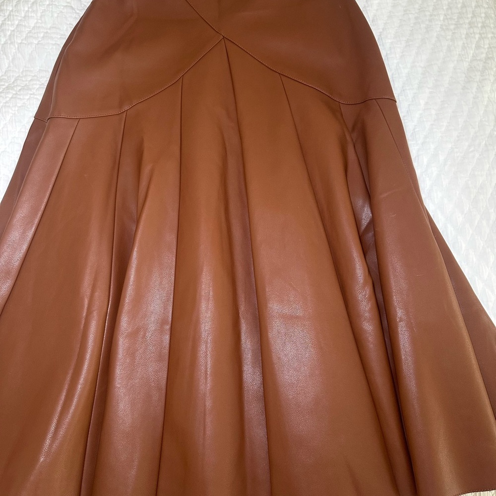 Anthropologie Cognac Faux Leather A-Line Skirt